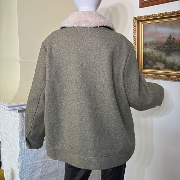 Old Navy Soft Brushed Sherpa Trim Aviator Style Bomber Jacket Moss Green - Picture 5 of 12